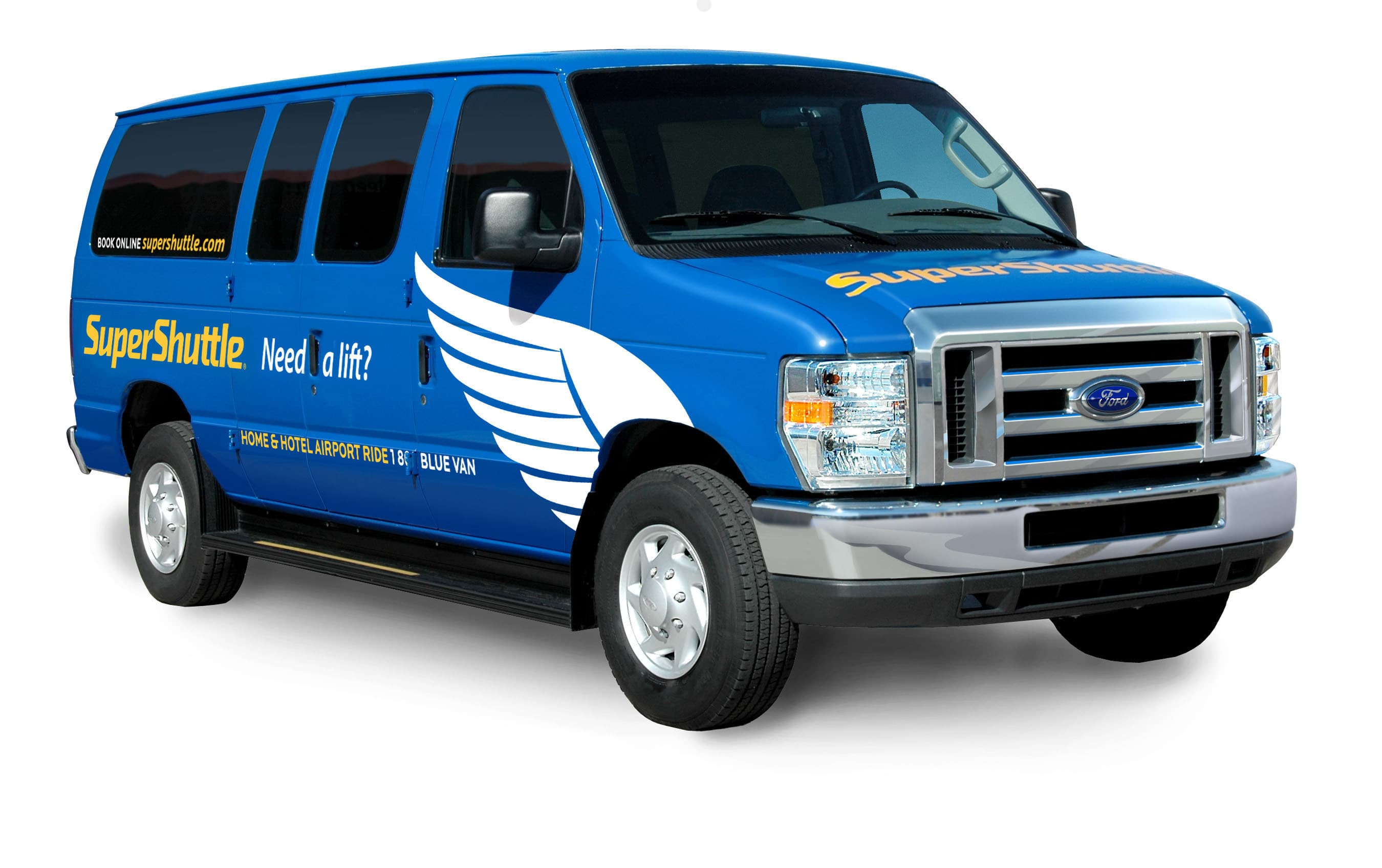 Blue SuperShuttle shared-ride van